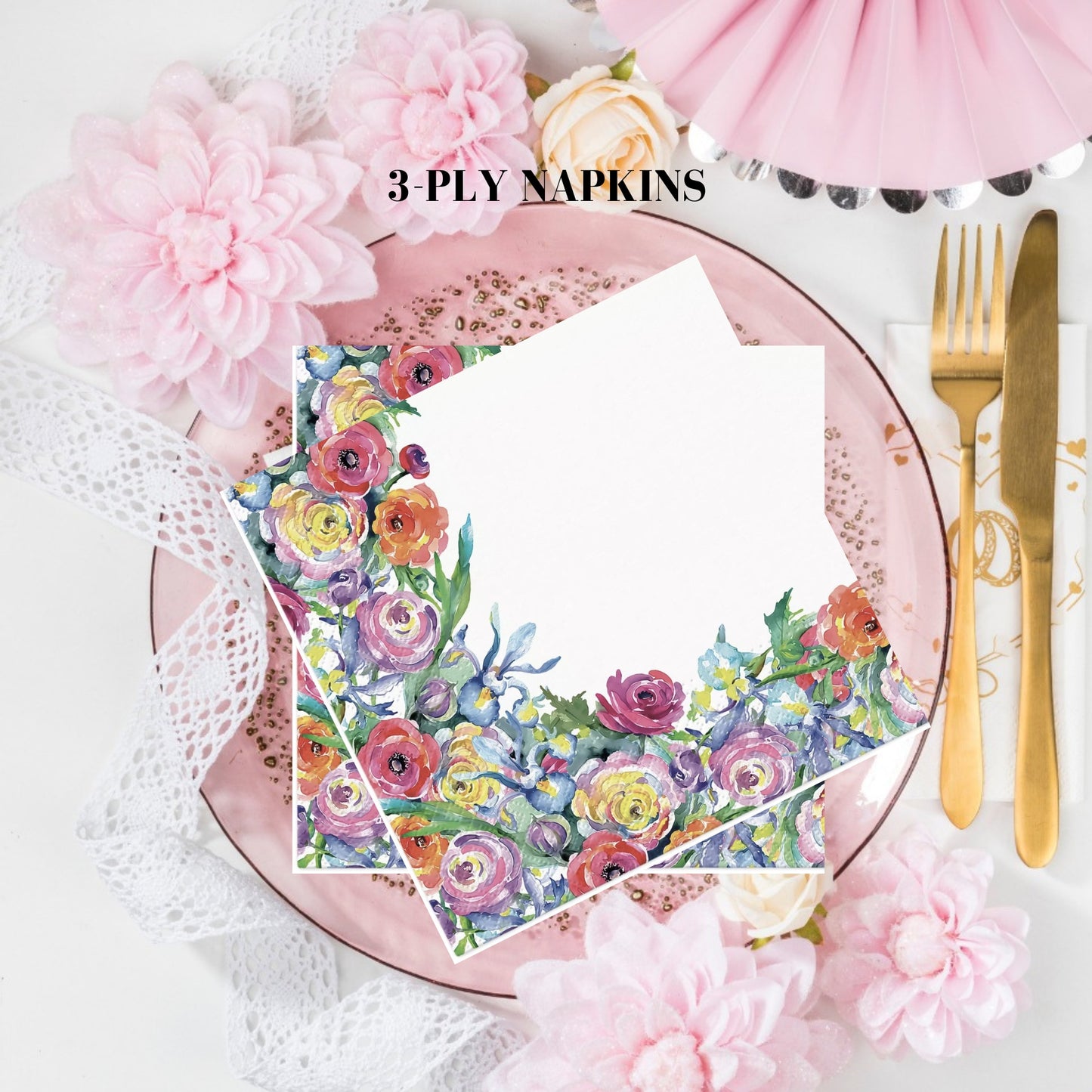 Flowers Napkins Decorative Border Floral Paper Decoupage Napkin #5319