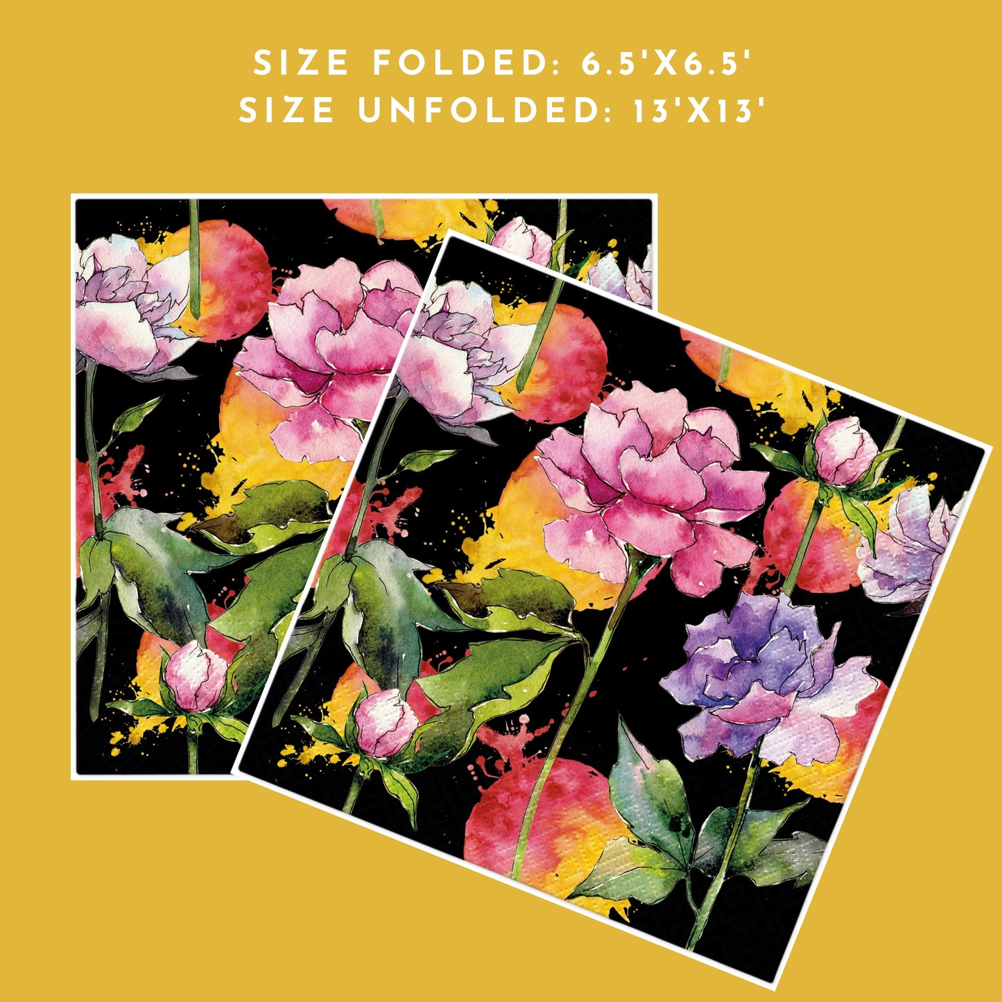 Flowers Napkins Decorative Peony Black Floral Paper Decoupage Napkin #5321