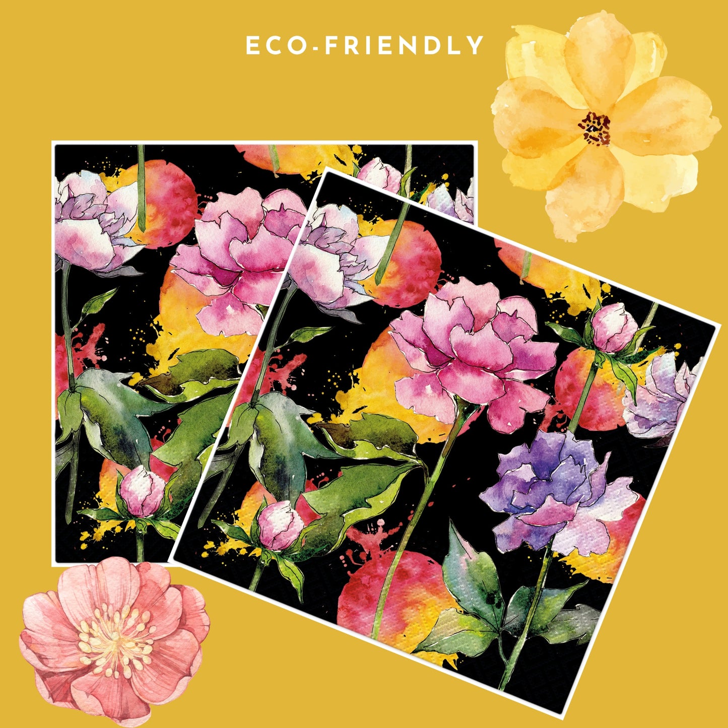 Flowers Napkins Decorative Peony Black Floral Paper Decoupage Napkin #5321