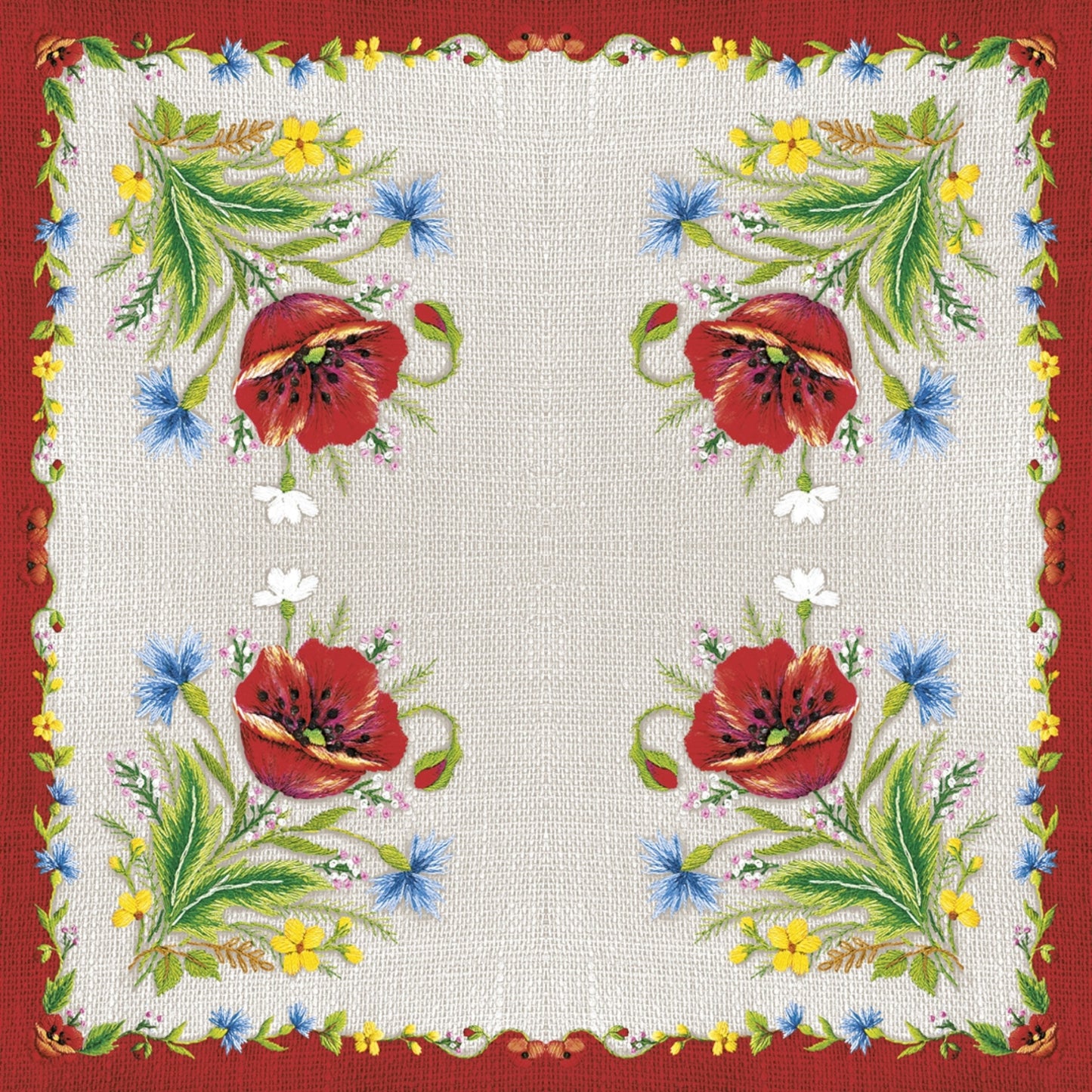 Folk Poppy Napkins Decorative Floral Paper Decoupage Napkin #4125