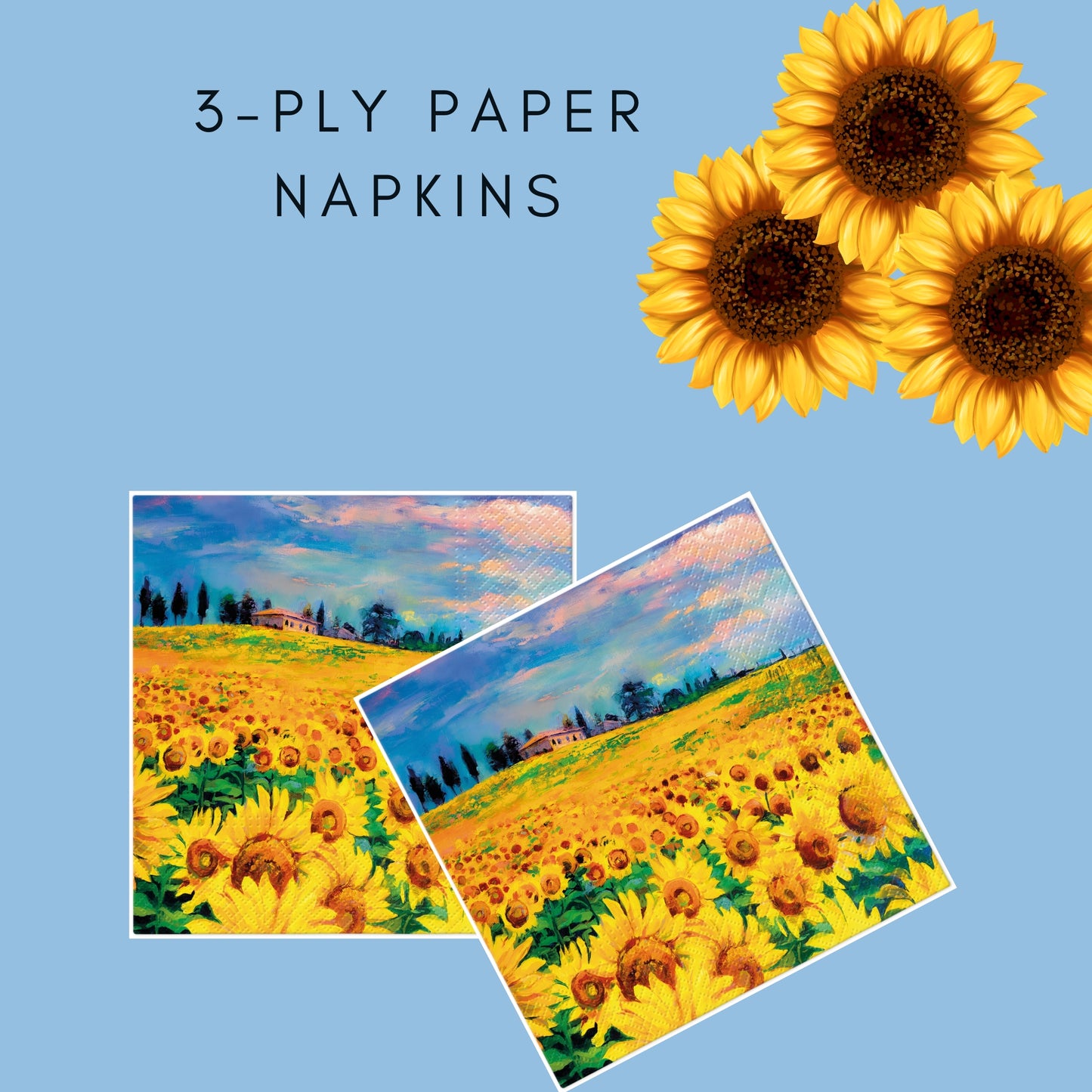 Flowers Napkins Decorative Sunflower Field Paper Decoupage Napkin #5317